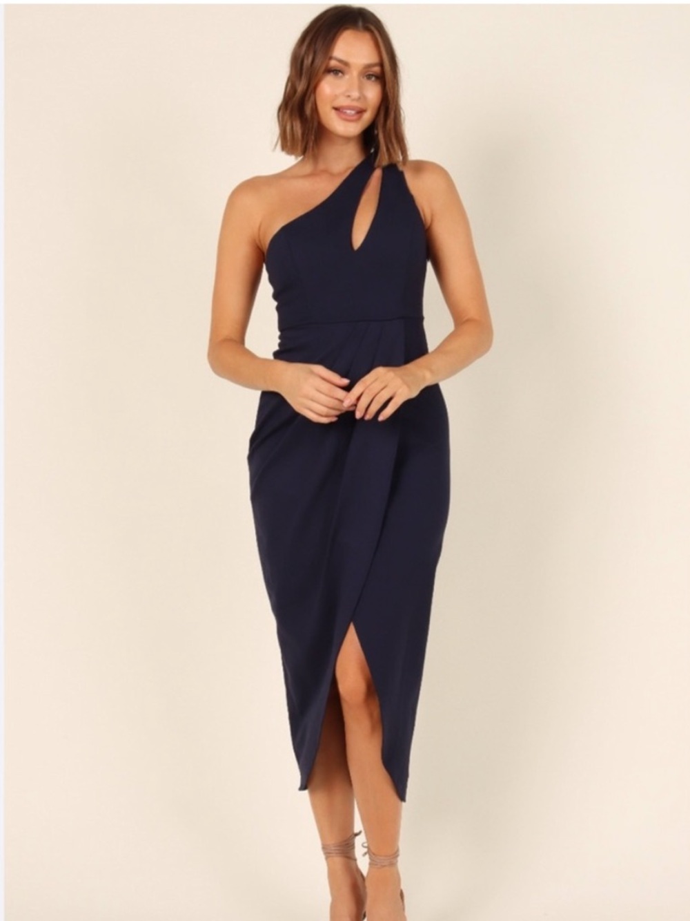 Petal & Pup Meilani Dress, Navy One-Shoulder Keyhole Midi Dress
